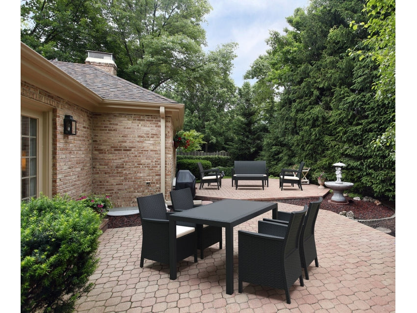 FL Orlando 5 Piece Outdoor Dining Table Setting with Armchair & Cushion