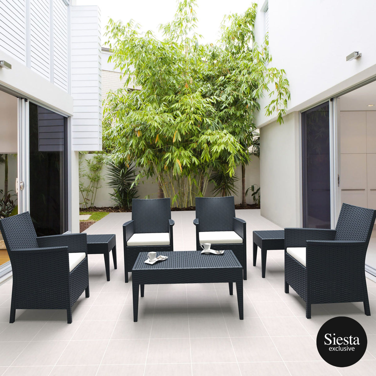 FL 7 Piece Outdoor Lounge with Cushion Setting with Coffee Table and Side Table