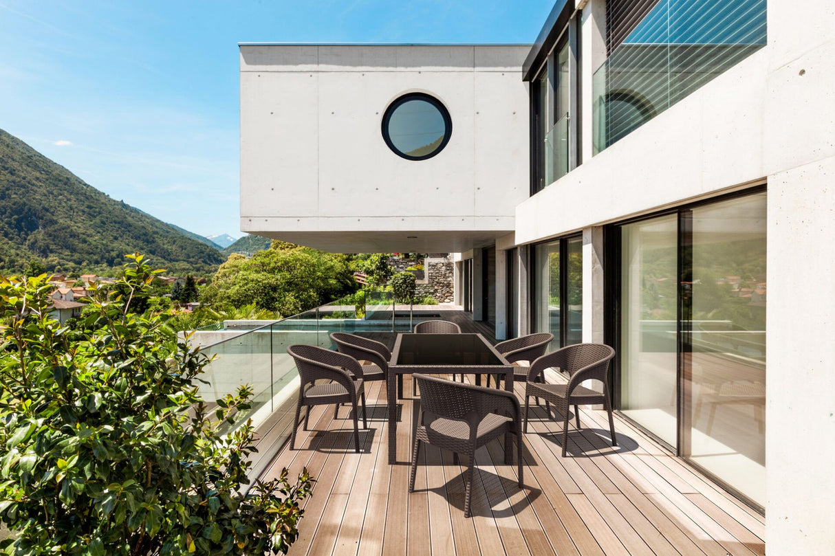 FL 7 Piece Tahiti Hospitality Outdoor Dining Table with Panama Chair