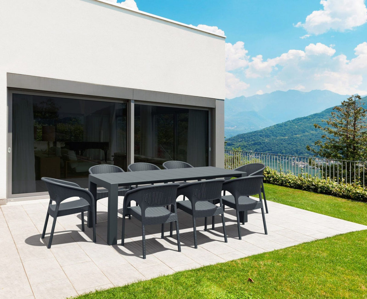 FL 9 Piece Outdoor Extendable Dining Table Setting with Panama Rattan Armchair