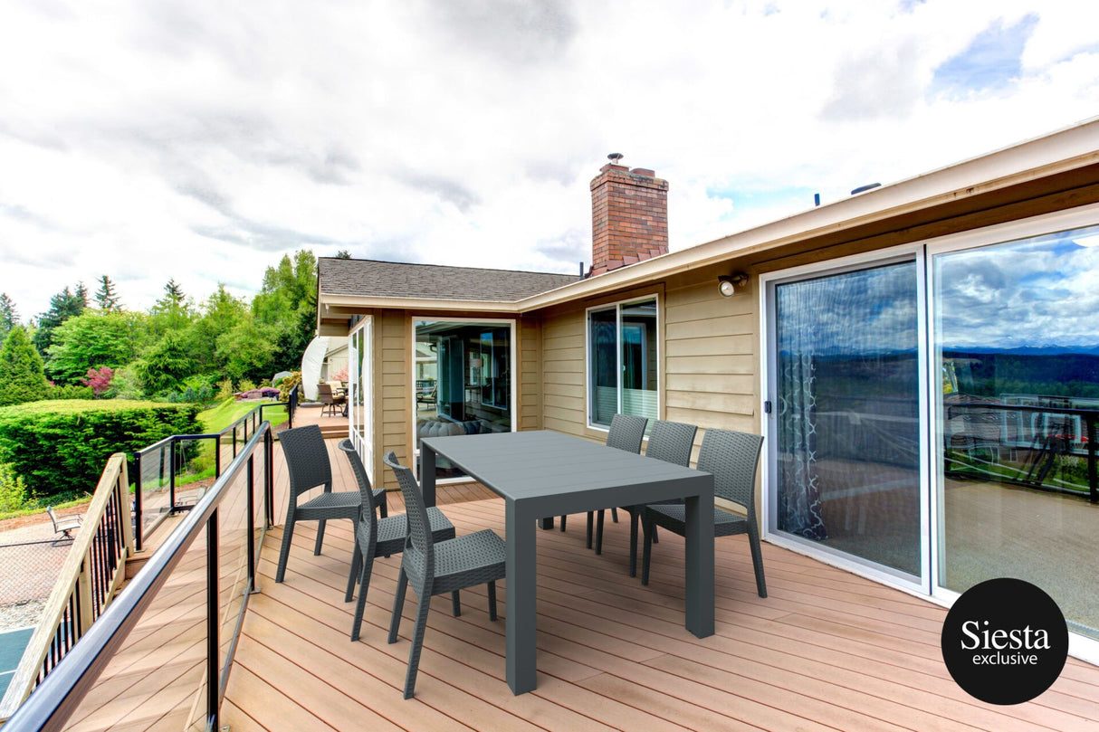 FL 7 Piece Outdoor Extendable Dining Table Setting with Florida Rattan Chair