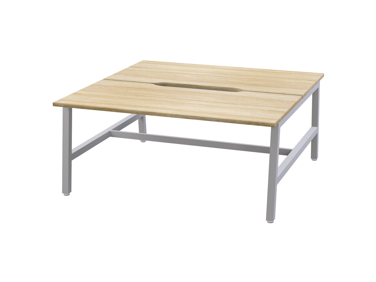 OL Axis Trestle 2 User Bench – Oak Top with White Frame