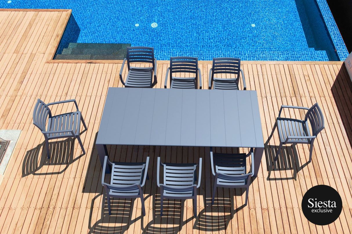 FL 9 Piece Vegas Outdoor Extendable Dining Table Setting with Artemis Armchair