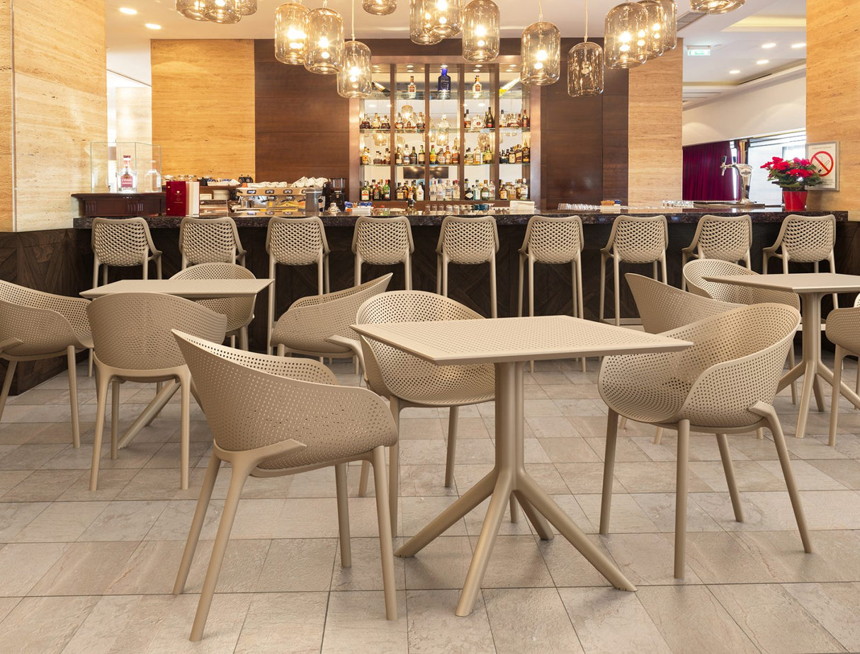 FL Sky 3 Piece Hospitality Square Folding Chat Table & Chair Set