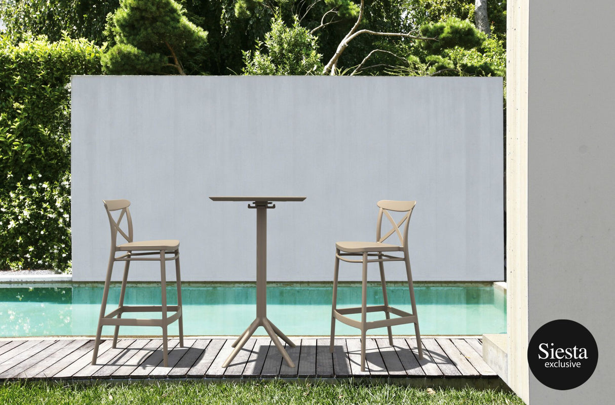 FL Sky Hospitality Square Folding Bar Table & Cross Barstool Set