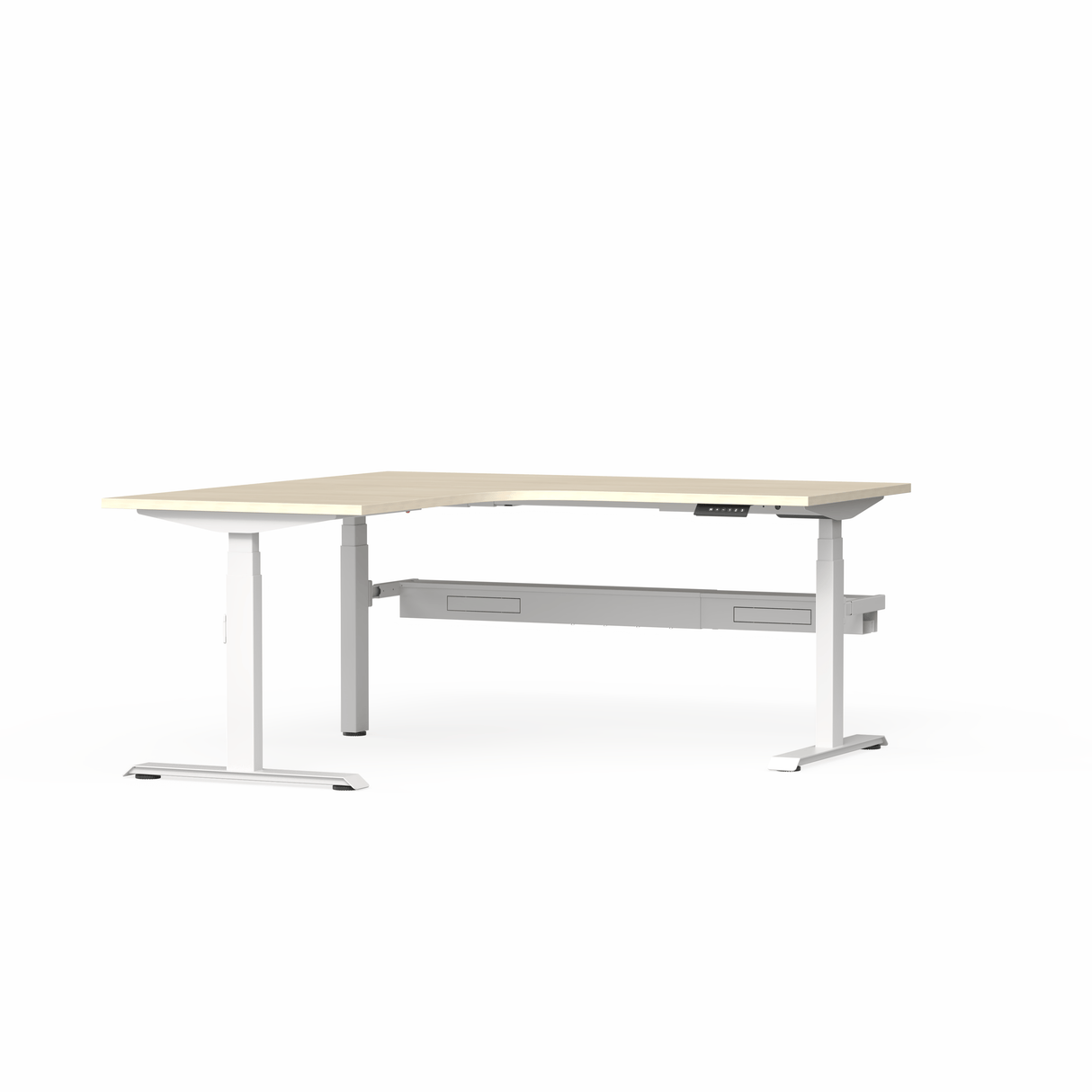 OL Klass Electric Height Adjustable Corner Desk with Cable Management- White Fame