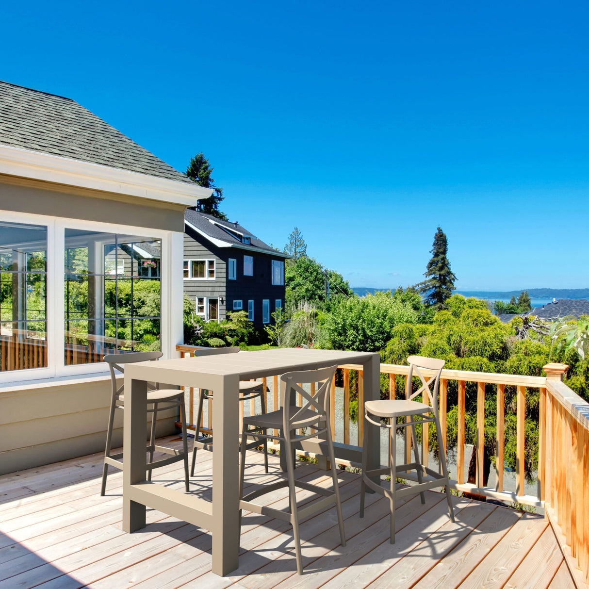 FL 5 Piece Outdoor Bar Table Setting with Cross Barstool