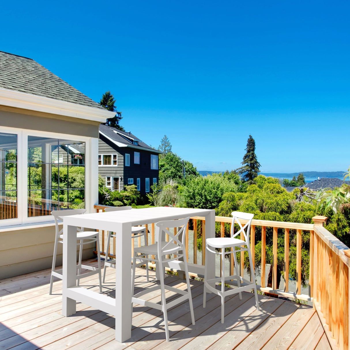 FL 5 Piece Outdoor Bar Table Setting with Cross Barstool