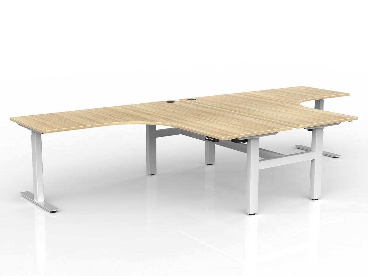 OL Agile Electric Height Adjustable 2-Column 90° Shared Desk – Oak Top White Frame