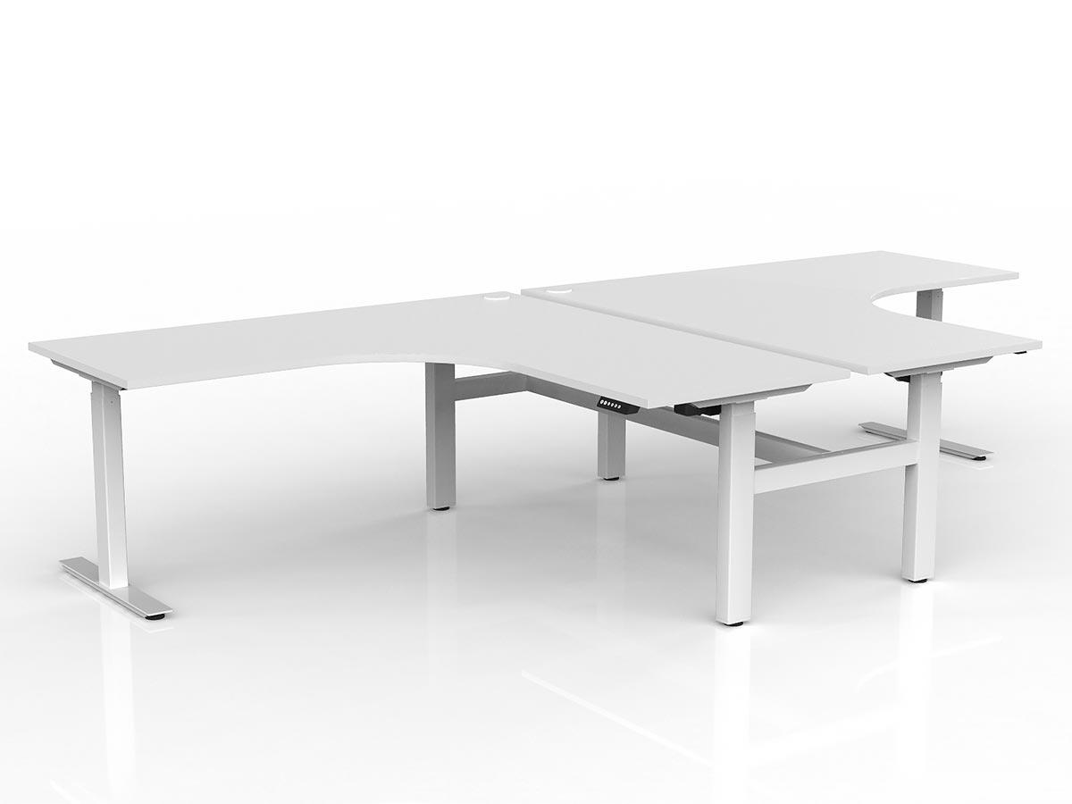 OL Agile Electric Height Adjustable 90° Shared Workstation - White Top White Frame