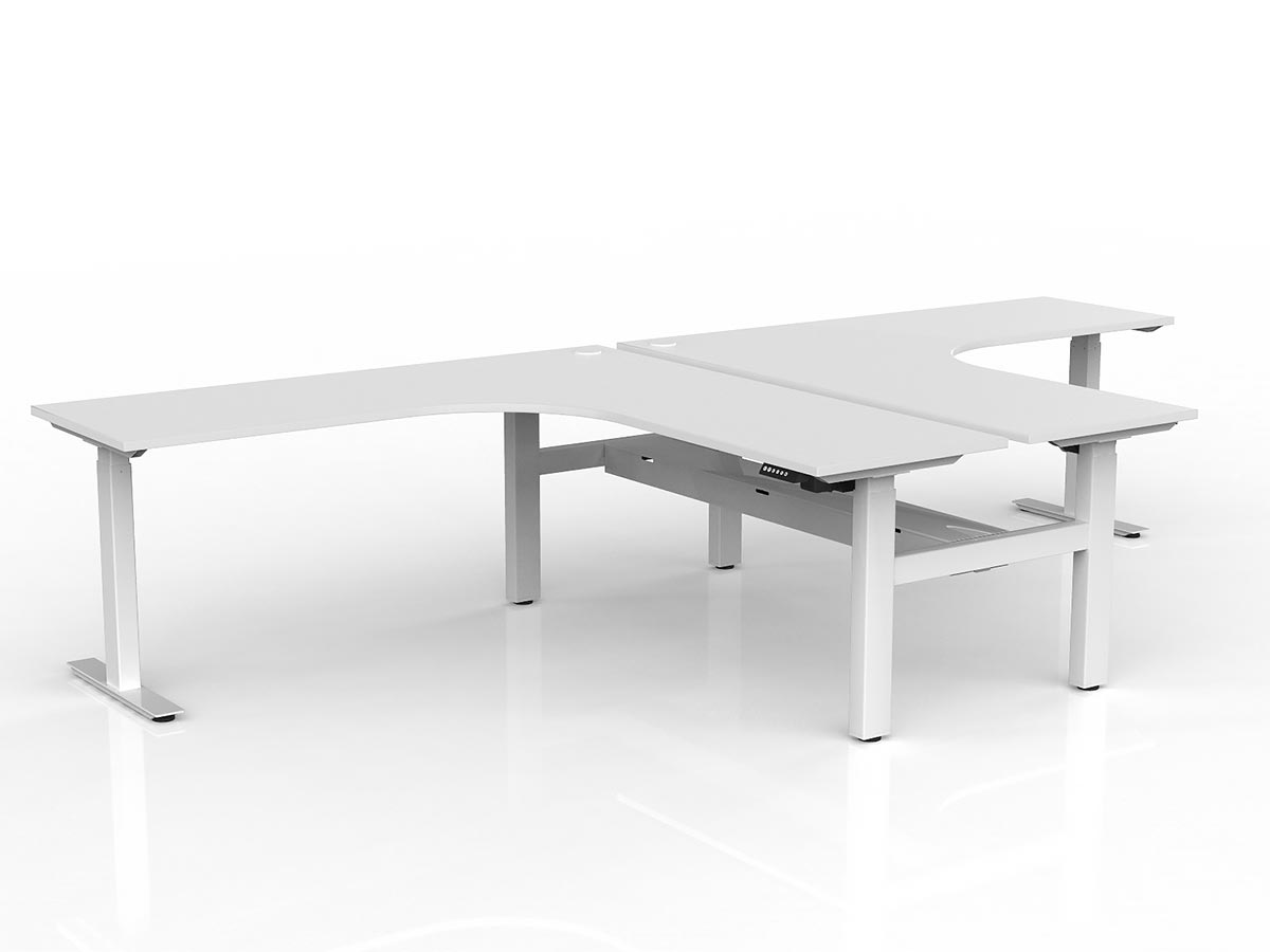 OL Agile Electric Height Adjustable 90° Shared Workstation - White Top White Frame