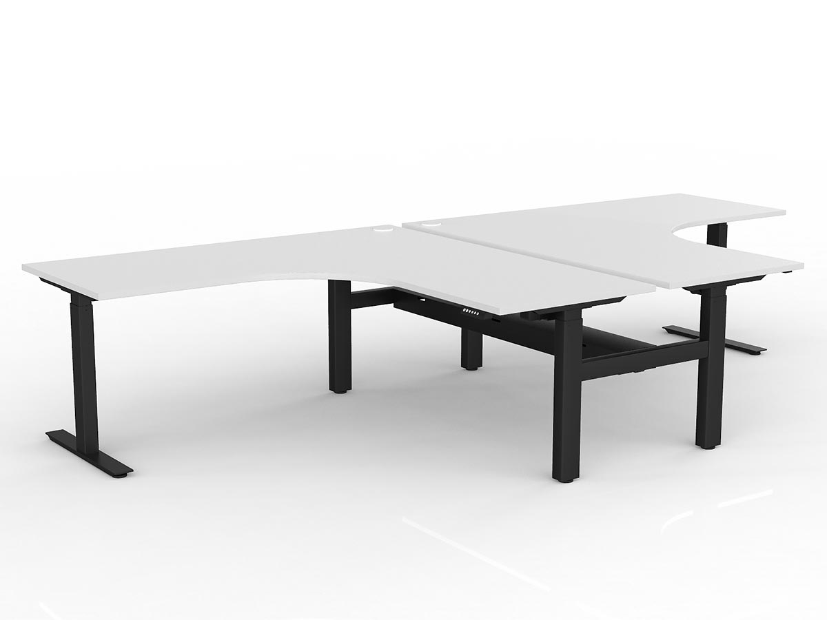 OL Agile Electric Height Adjustable 90° Shared Workstation – White Top Black Frame