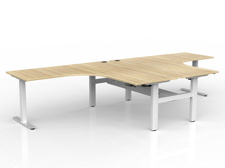 OL Agile Electric Height Adjustable 2-Column 90° Shared Desk – Oak Top White Frame