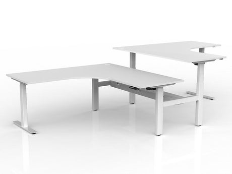 OL Agile Electric Height Adjustable 90° Shared Workstation - White Top White Frame