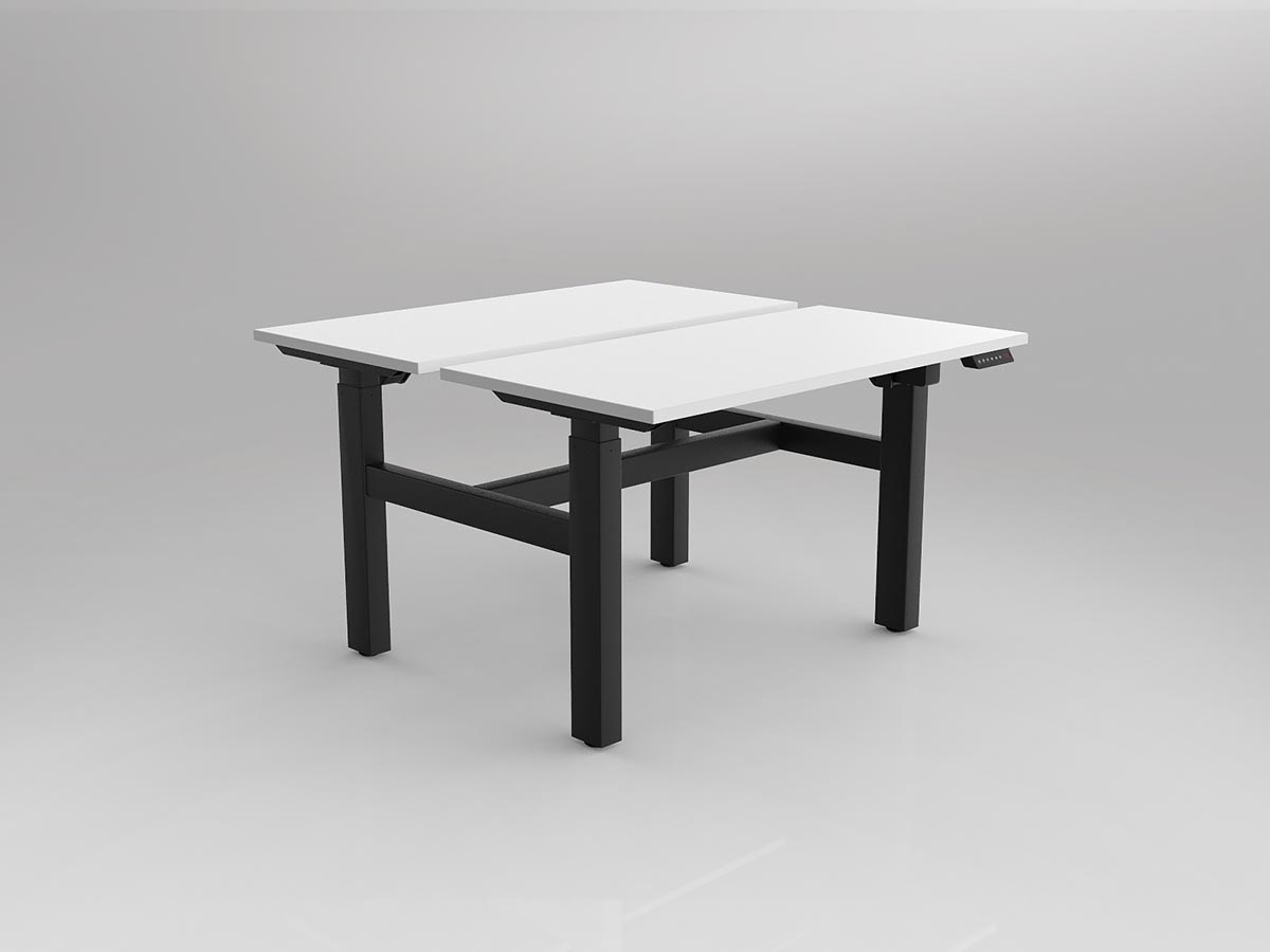 OL Agile 2 Column Electric Height Adjustable Shared Desk White Top Black Frame