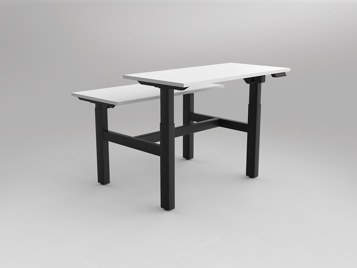 OL Agile 2 Column Electric Height Adjustable Shared Desk White Top Black Frame