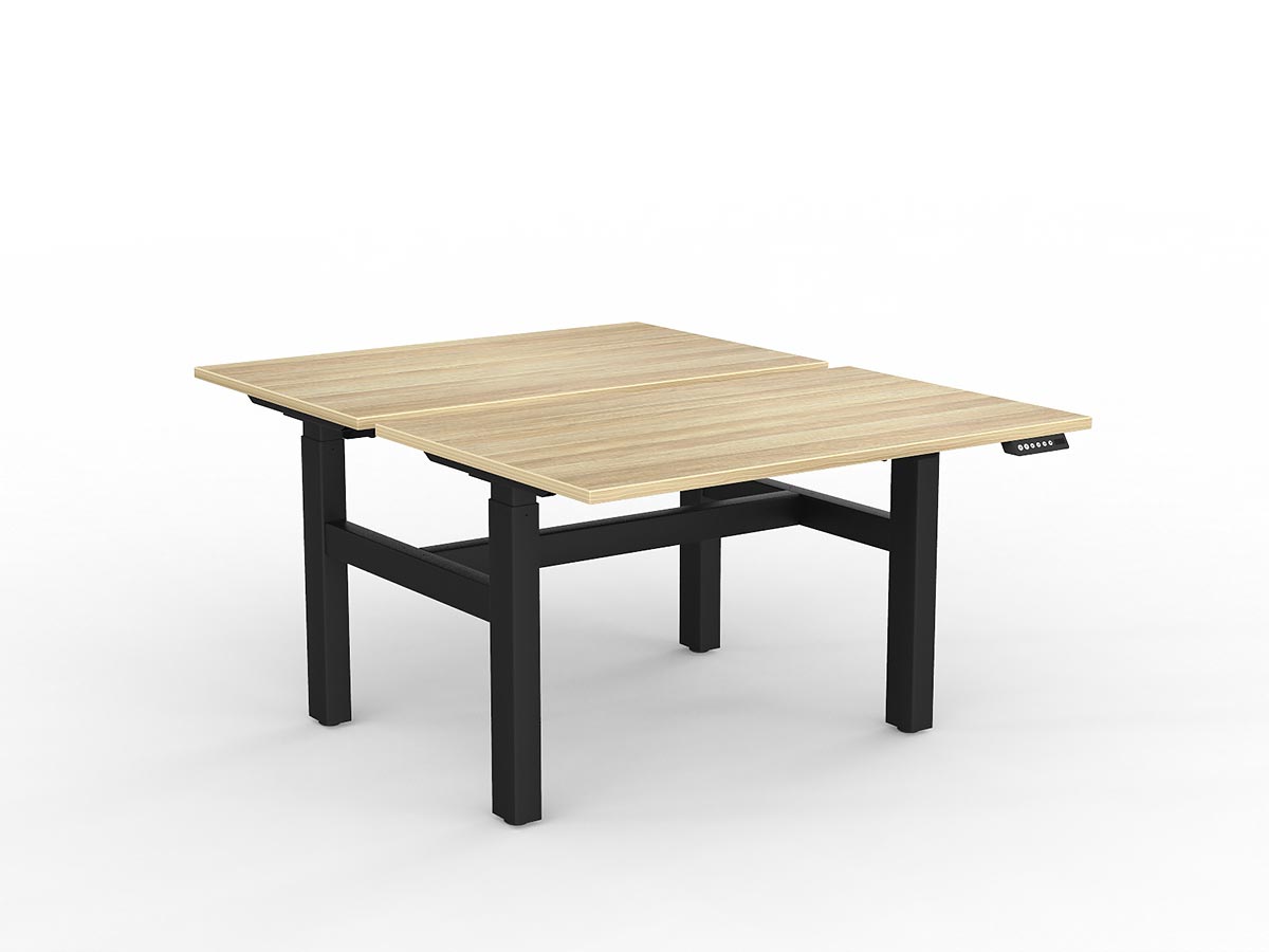 OL Agile 2 Column Electric Height Adjustable Shared Desk Oak Top Black Frame
