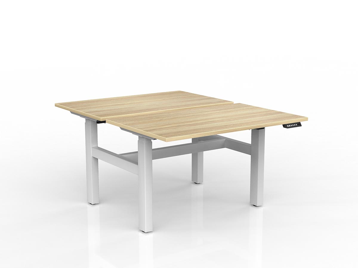OL Agile 2 column Electric Height Adjustable Shared Desk Oak Top White Frame