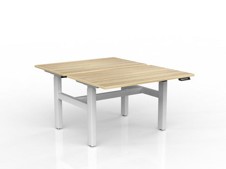 OL Agile 2 column Electric Height Adjustable Shared Desk Oak Top White Frame