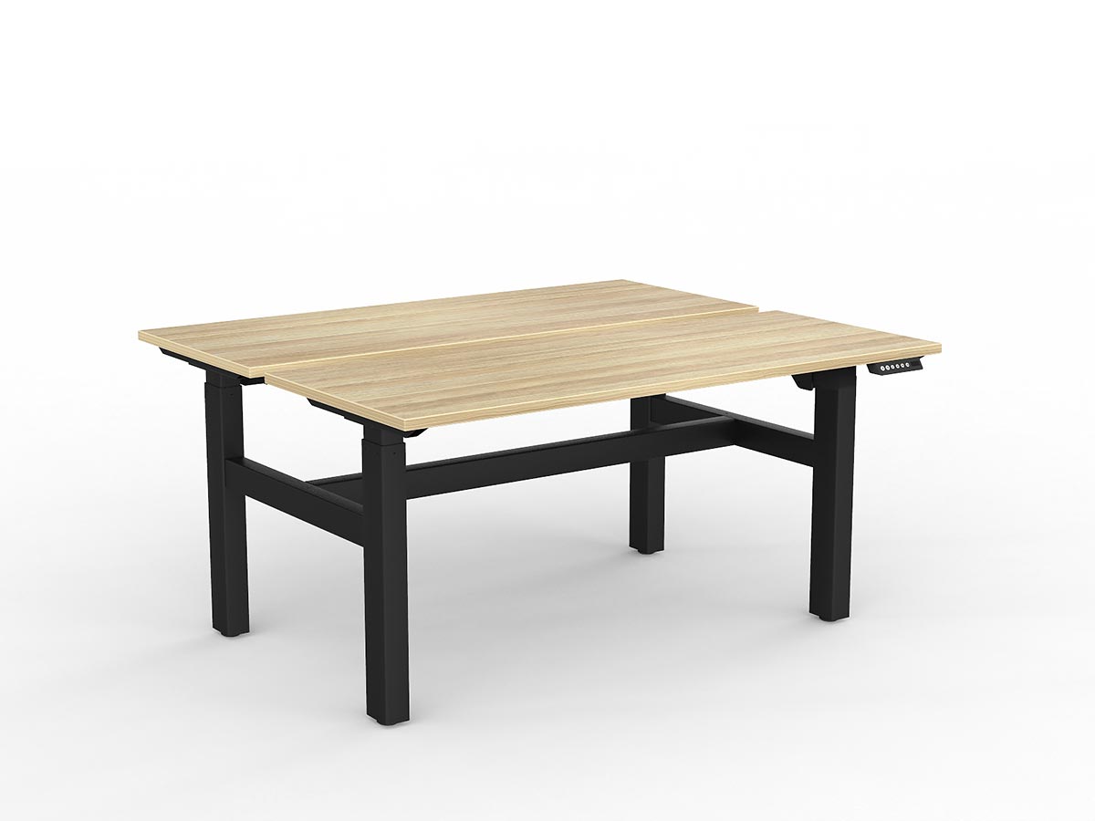 OL Agile 2 Column Electric Height Adjustable Shared Desk Oak Top Black Frame