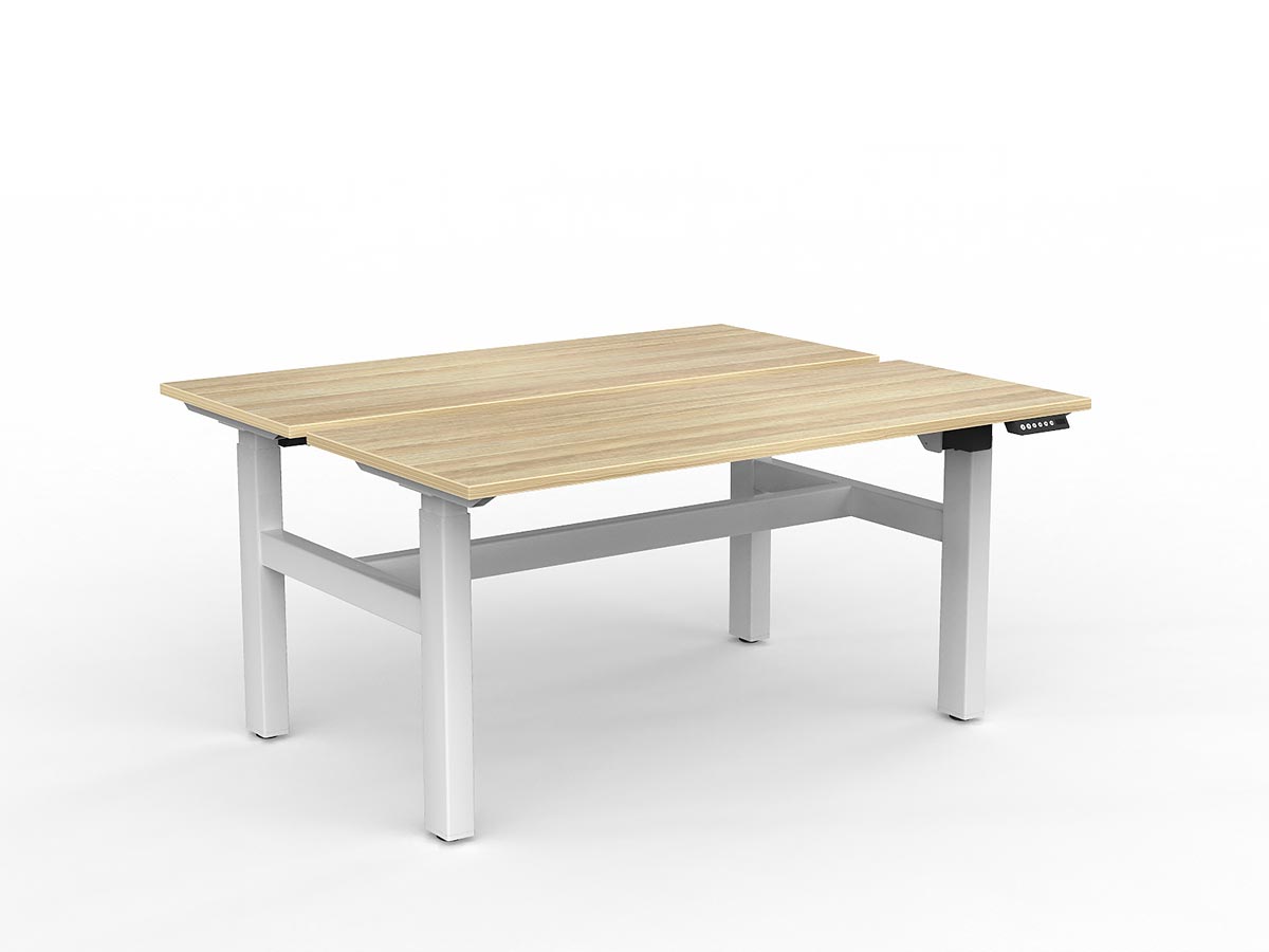 OL Agile 2 column Electric Height Adjustable Shared Desk Oak Top White Frame