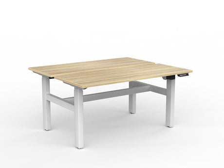 OL Agile 2 column Electric Height Adjustable Shared Desk Oak Top White Frame