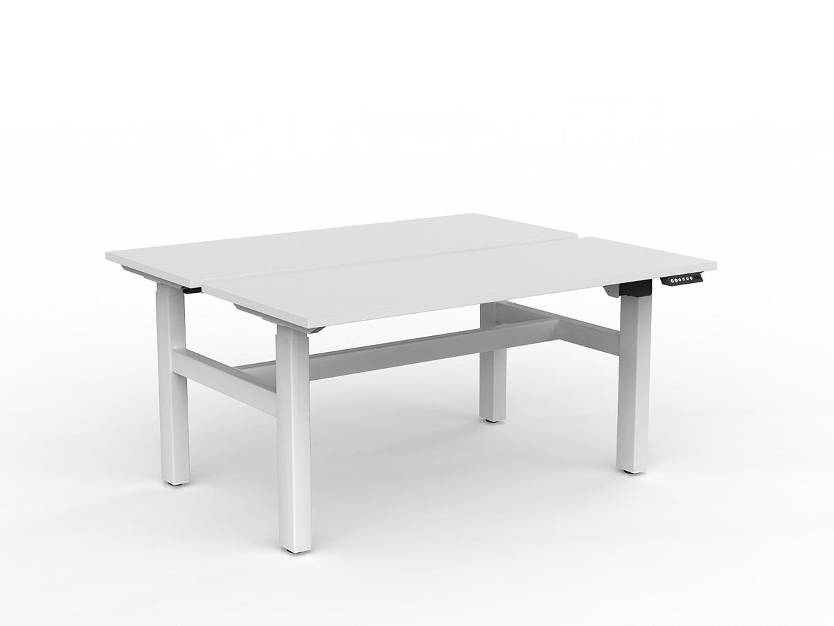 OL Agile 2 Column Electric Height Adjustable Shared Desk White Top White Frame