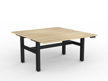 OL Agile 2 Column Electric Height Adjustable Shared Desk Oak Top Black Frame