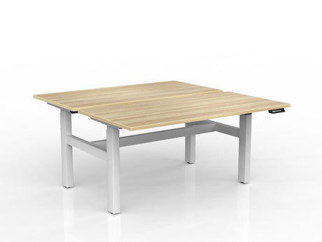 OL Agile 2 column Electric Height Adjustable Shared Desk Oak Top White Frame