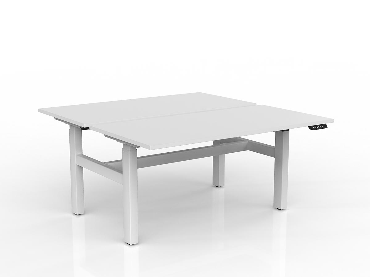 OL Agile 2 Column Electric Height Adjustable Shared Desk White Top White Frame