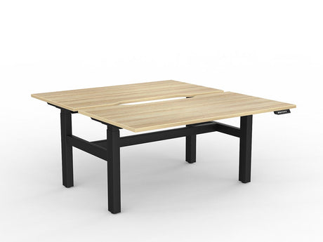 OL Agile 2 Column Electric Height Adjustable Shared Desk Oak Top Black Frame
