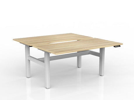 OL Agile 2 column Electric Height Adjustable Shared Desk Oak Top White Frame