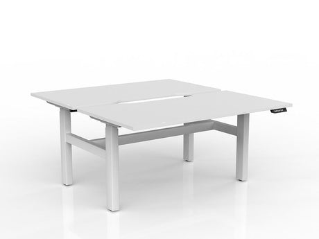 OL Agile 2 Column Electric Height Adjustable Shared Desk White Top White Frame