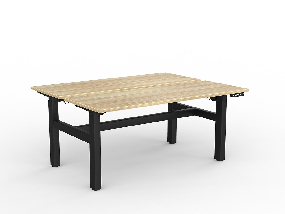 OL Agile 2 Column Electric Height Adjustable Shared Desk Oak Top Black Frame