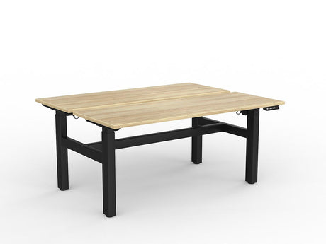OL Agile 2 Column Electric Height Adjustable Shared Desk Oak Top Black Frame