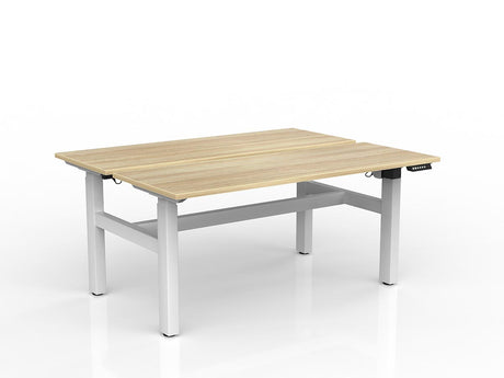 OL Agile 2 column Electric Height Adjustable Shared Desk Oak Top White Frame