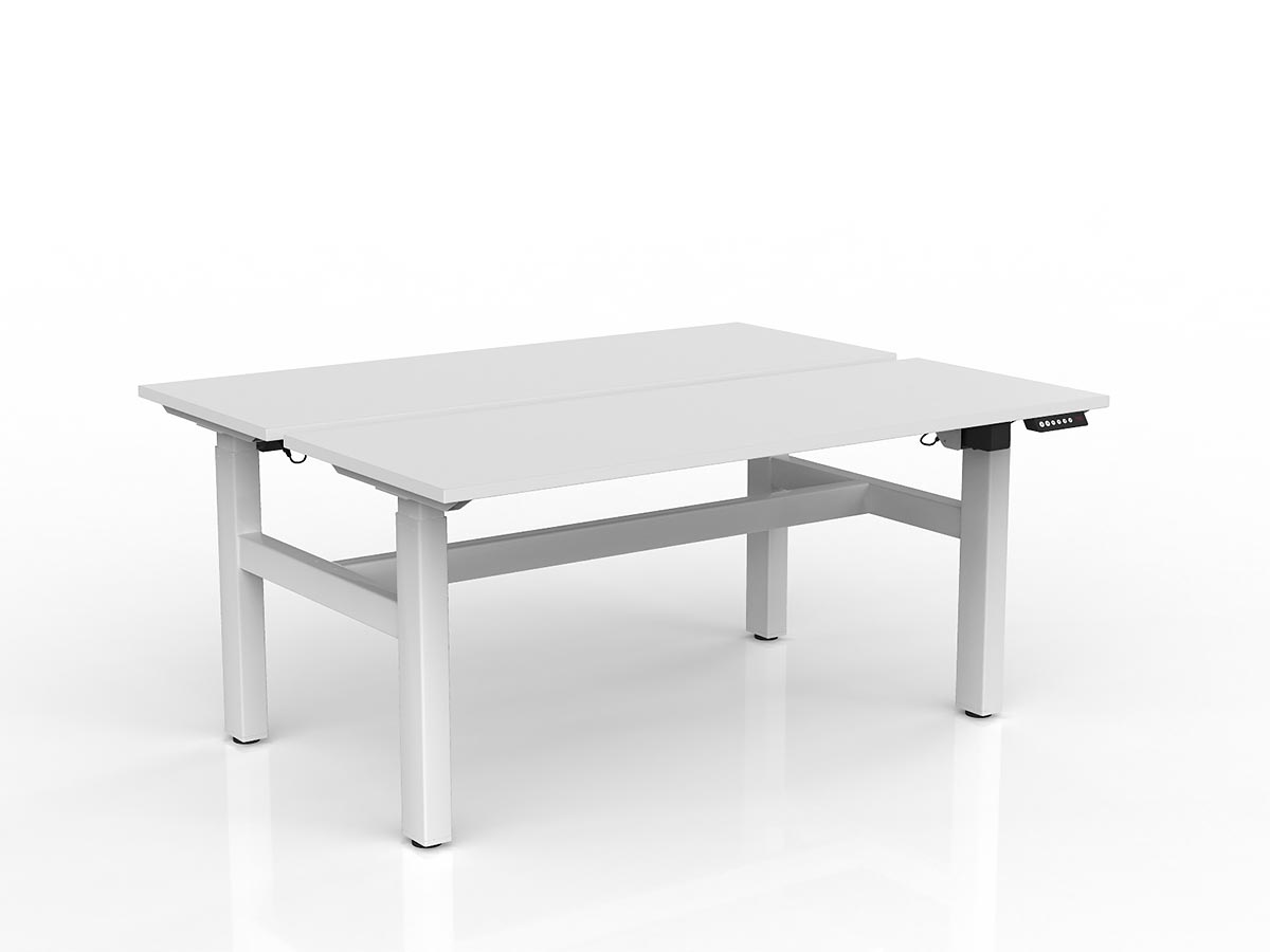 OL Agile 2 Column Electric Height Adjustable Shared Desk White Top White Frame