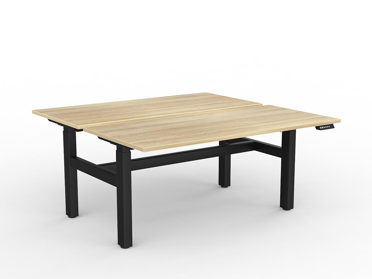 OL Agile 2 Column Electric Height Adjustable Shared Desk Oak Top Black Frame