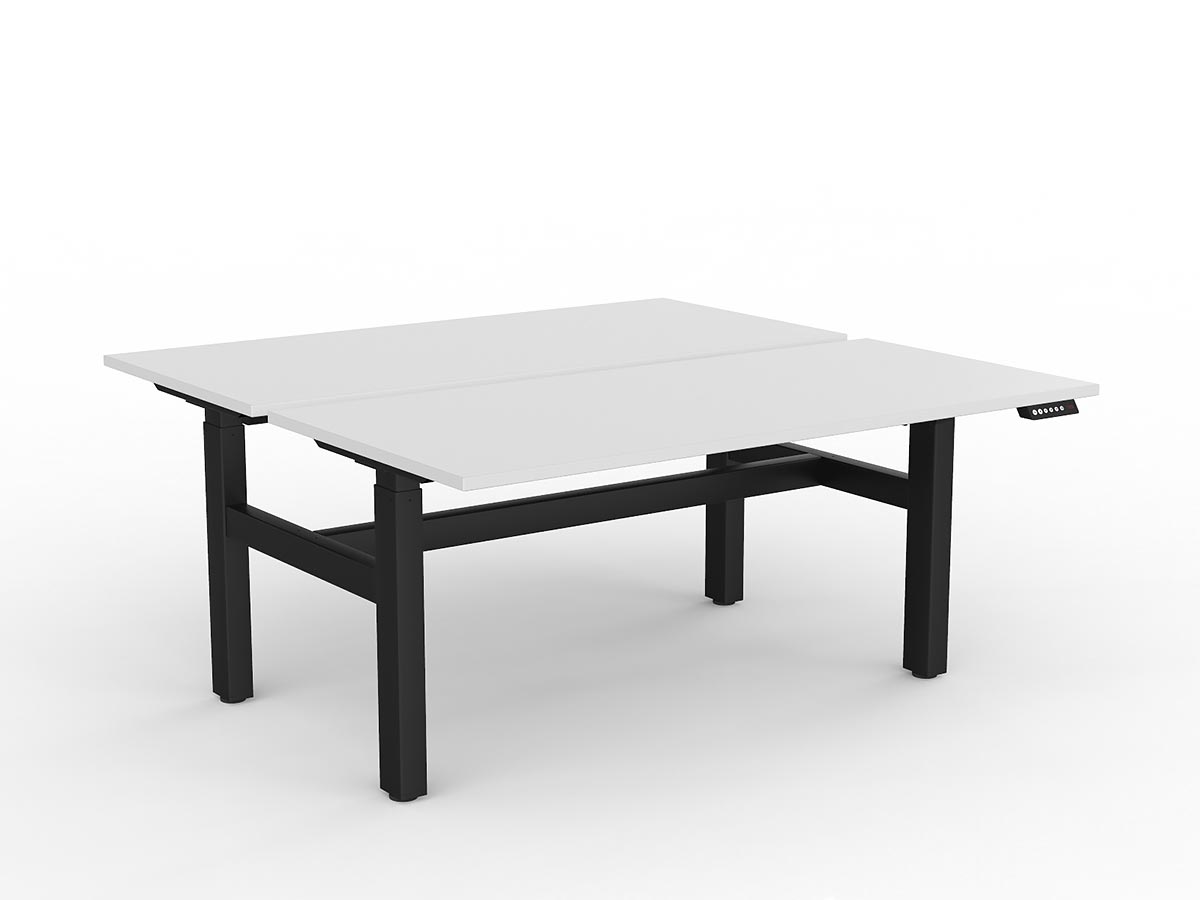 OL Agile 2 Column Electric Height Adjustable Shared Desk White Top Black Frame