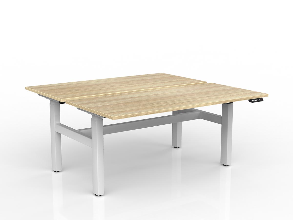 OL Agile 2 column Electric Height Adjustable Shared Desk Oak Top White Frame
