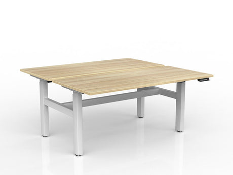 OL Agile 2 column Electric Height Adjustable Shared Desk Oak Top White Frame