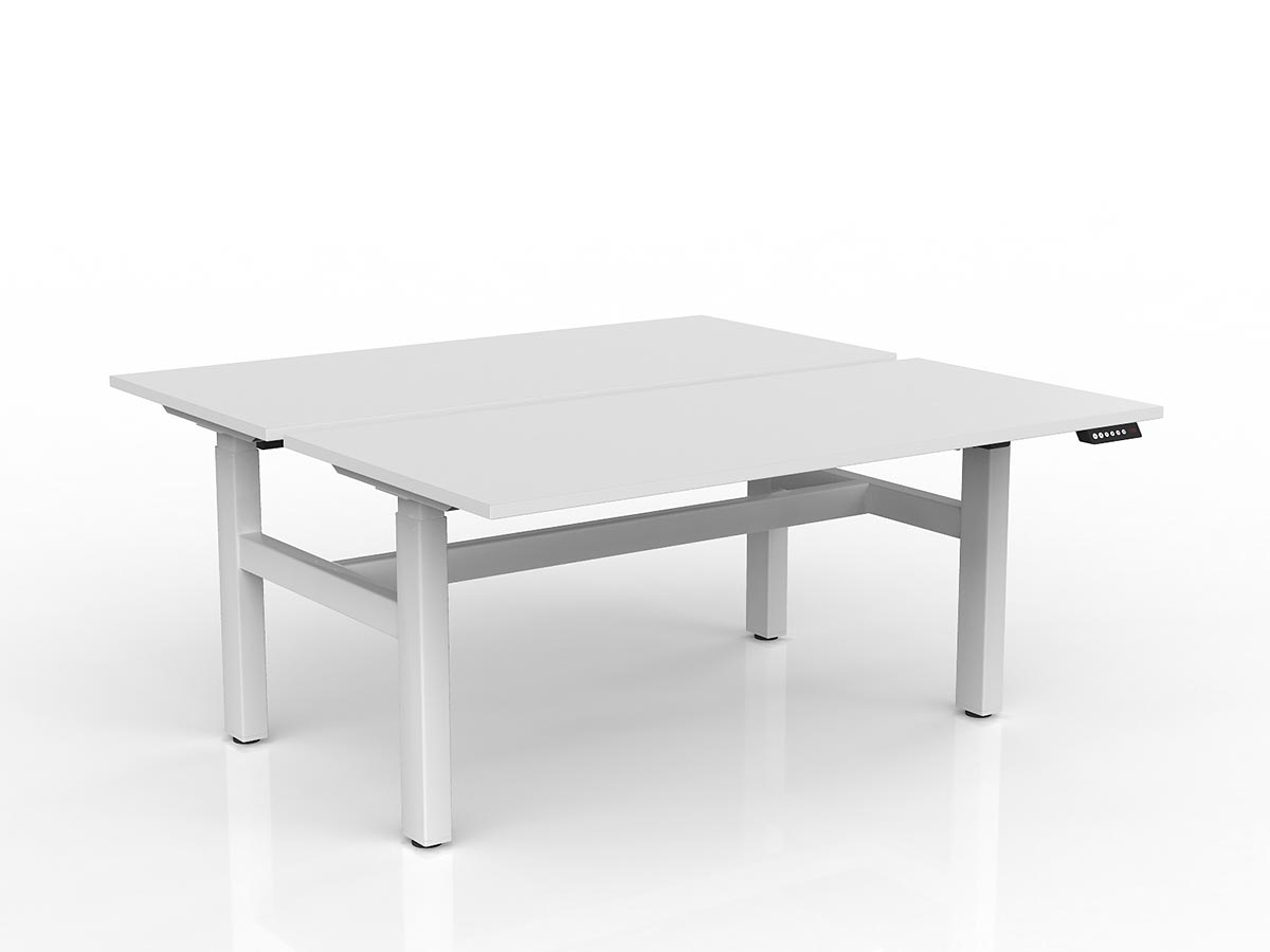 OL Agile 2 Column Electric Height Adjustable Shared Desk White Top White Frame