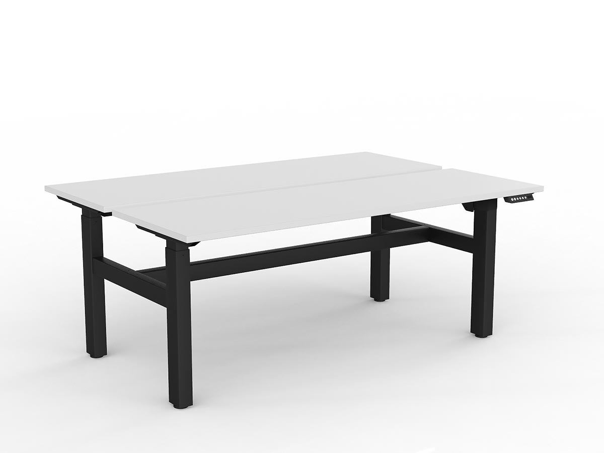 OL Agile 2 Column Electric Height Adjustable Shared Desk White Top Black Frame