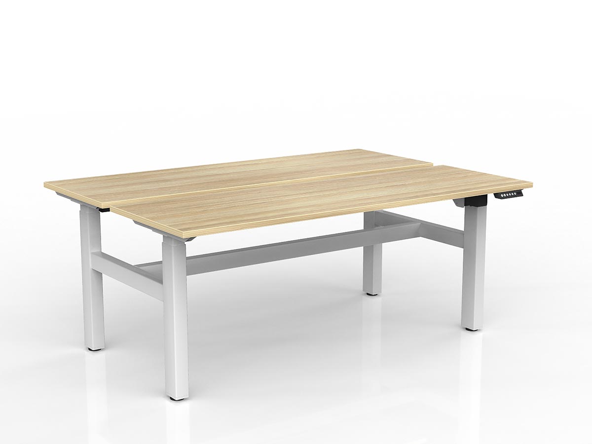 OL Agile 2 column Electric Height Adjustable Shared Desk Oak Top White Frame
