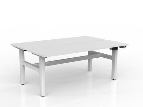 OL Agile 2 Column Electric Height Adjustable Shared Desk White Top White Frame