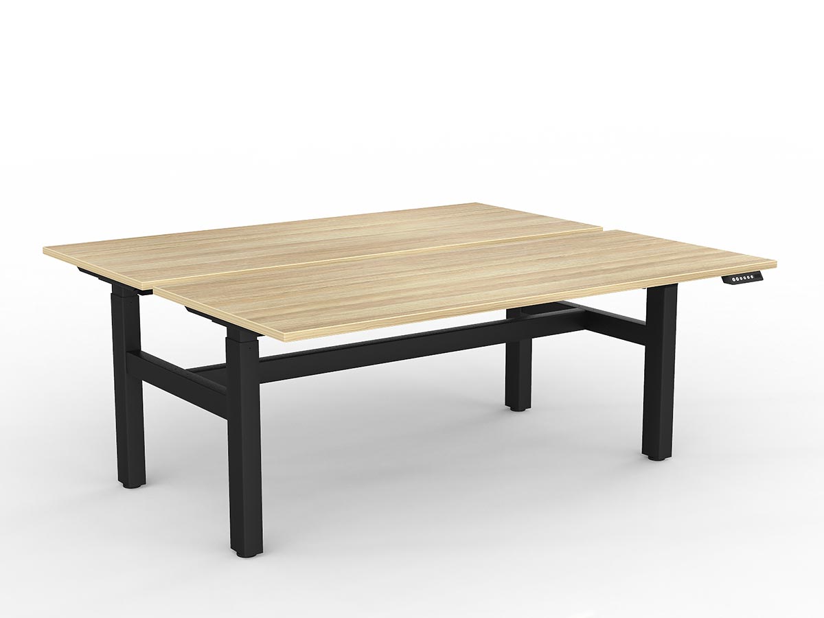 OL Agile 2 Column Electric Height Adjustable Shared Desk Oak Top Black Frame