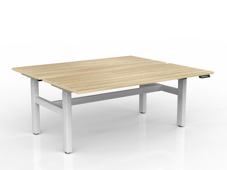 OL Agile 2 column Electric Height Adjustable Shared Desk Oak Top White Frame