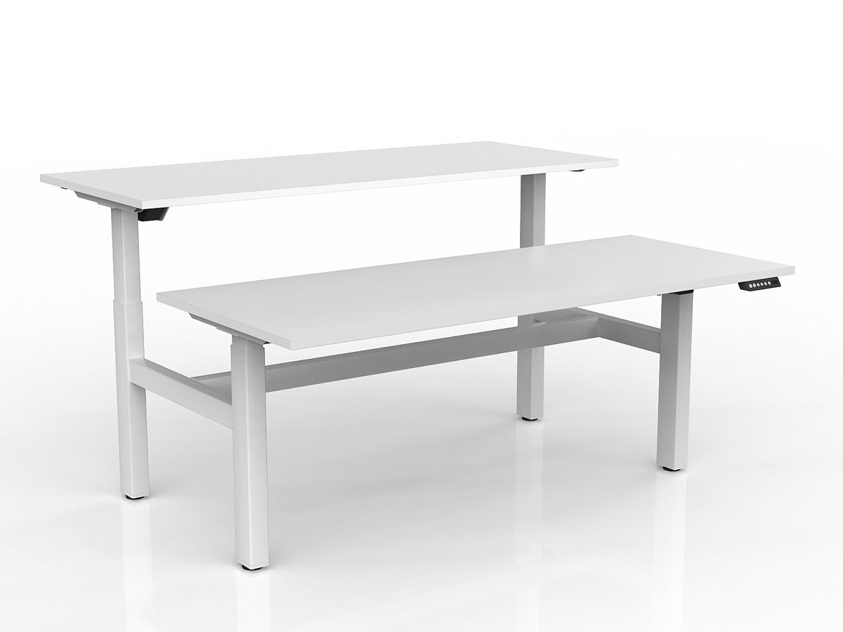 OL Agile 2 Column Electric Height Adjustable Shared Desk White Top White Frame