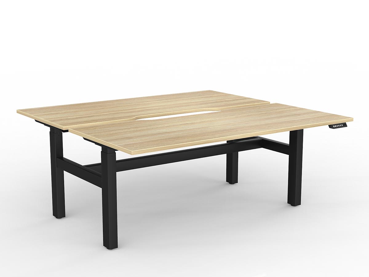 OL Agile 2 Column Electric Height Adjustable Shared Desk Oak Top Black Frame