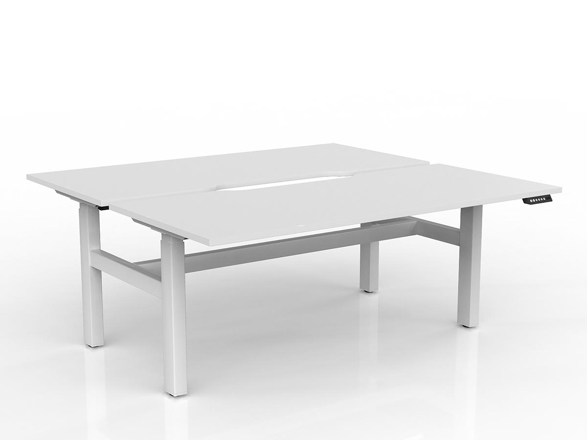 OL Agile 2 Column Electric Height Adjustable Shared Desk White Top White Frame